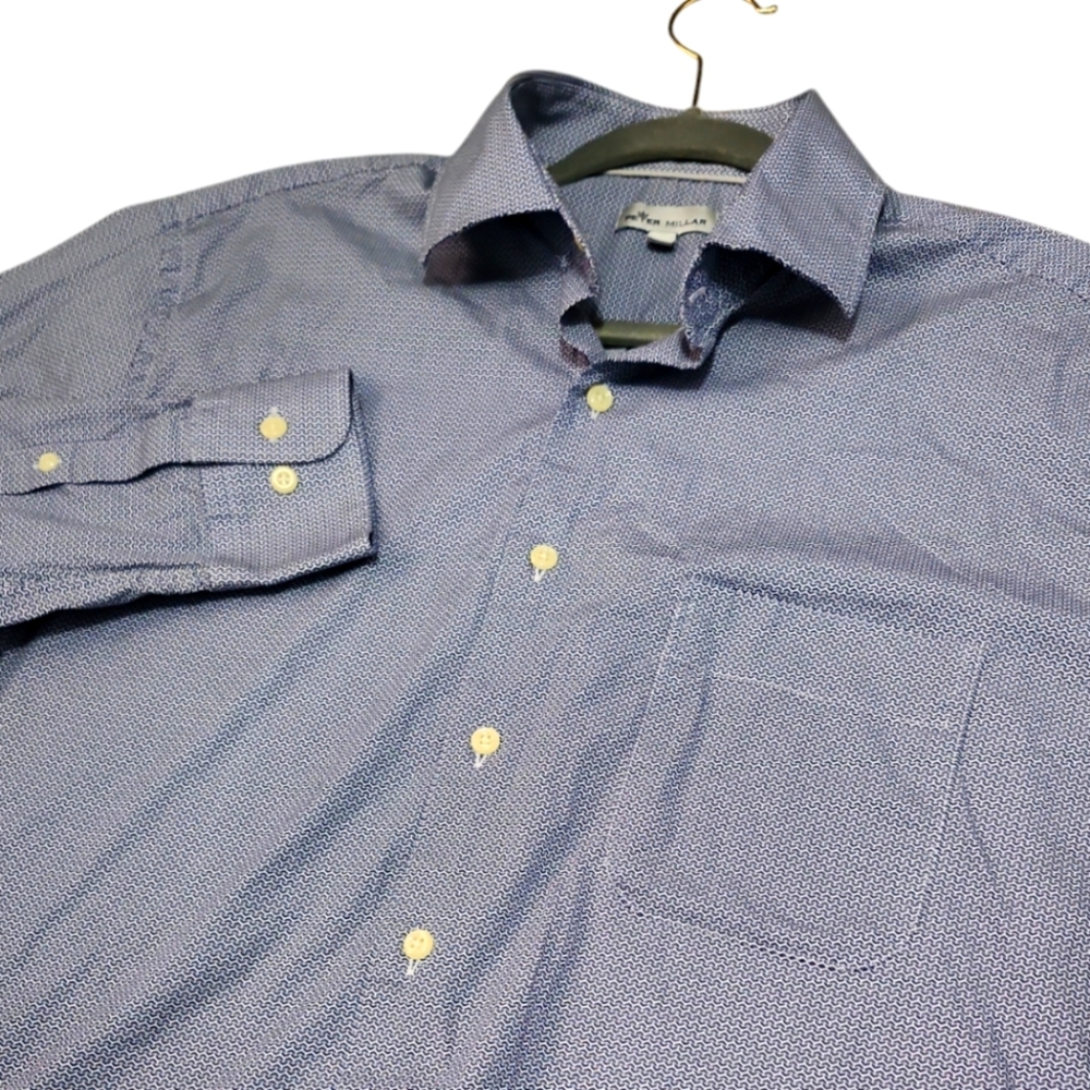 Peter Miller Men's Blue & White Pattern Button-up Size Large